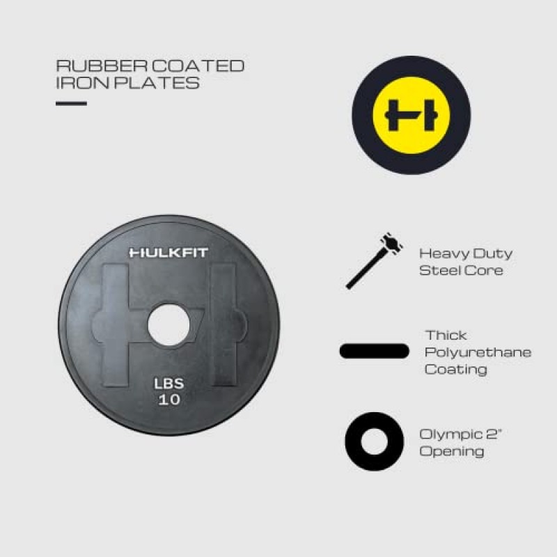HULKFIT 덤벨 고무 코팅 강철 웨이트 플레이트 세트(로드 가능한 덤벨 바용) - 블랙