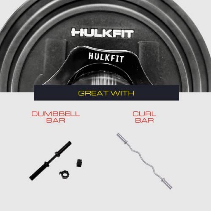 HULKFIT 덤벨 고무 코팅 강철 웨이트 플레이트 세트(로드 가능한 덤벨 바용) - 블랙