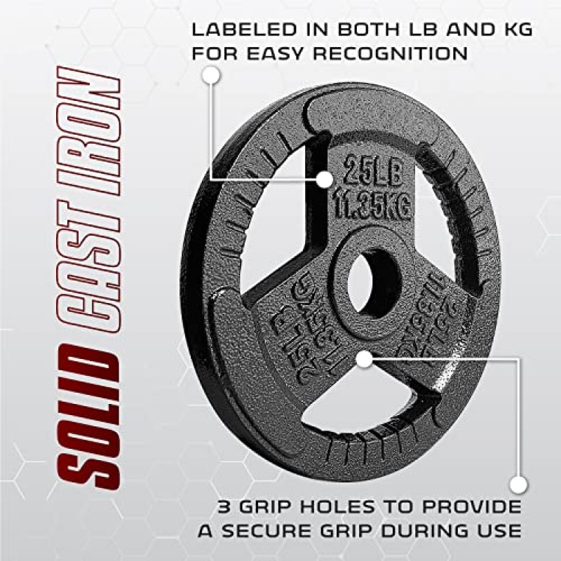 Yes4All Tri-Grip은 바벨 운동, 근력, 유연성 훈련에 적합한 올림픽 웨이트 플레이트/주철 웨이트 플레이트를 처리합니다.