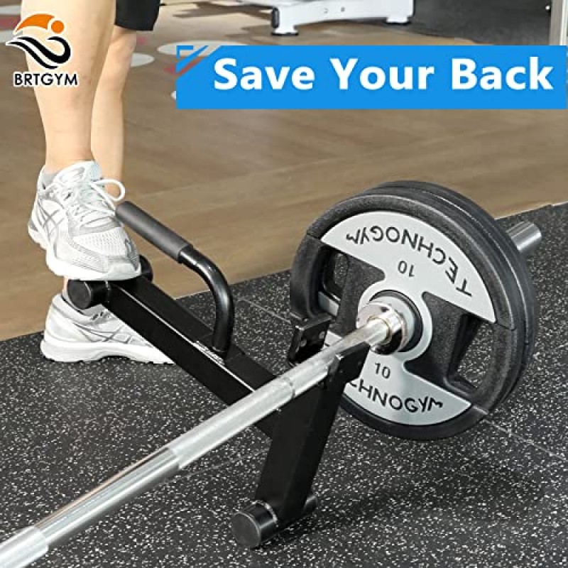 BRTGYM 데드리프트 잭 바벨 스탠드, 탄소강 제작, 데드리프트 운동, 웨이트 트레이닝, 홈 체육관용 600lb 바벨 플레이트를 쉽게 로드 및 언로드(블랙 파우더 코팅)