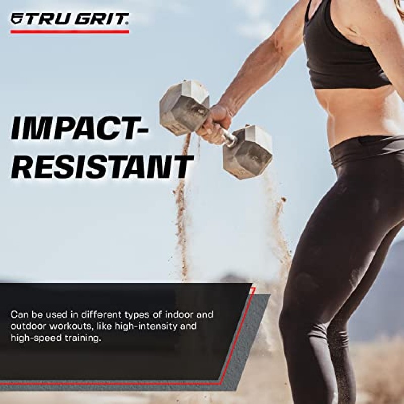 Tru Grit Fitness Hex Elite TPR 덤벨 - 크롬 도금 강철 핸들, TPU 헤드 및 육각형 고무 케이스 끝으로 설계된 고무 덤벨