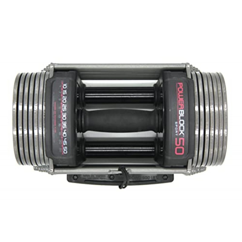 PowerBlock Sport 50 조정 가능한 덤벨, 쌍으로 판매, 10-50파운드 덤벨, 내구성 있는 강철 구조, 혁신적인 홈 운동 장비, 올인원 운동 덤벨, 근력 트레이닝 그레이