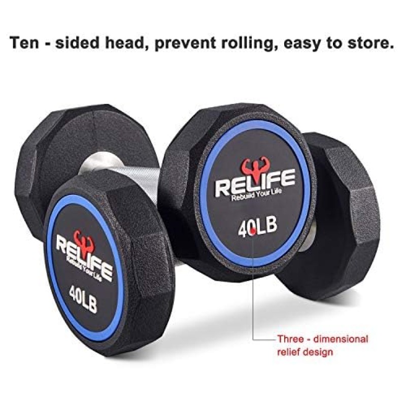 RELIFE 당신의 인생을 재건하십시오 Decagon Dumbbell Heavy Weight 바벨 금속 핸들 강도 훈련 홈 체육관 운동 장비