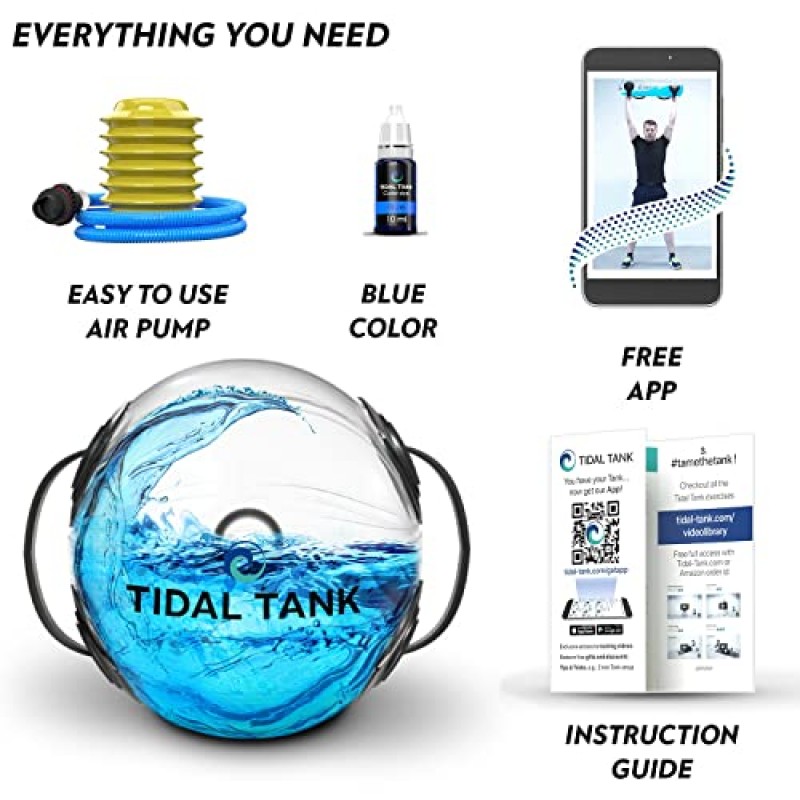 Tidal Tank Sphere Mini - 물 무게가 포함된 오리지널 아쿠아 볼 - 궁극적인 코어 및 균형 운동 - 휴대용 안정성 피트니스 장비 - 최대 33lb