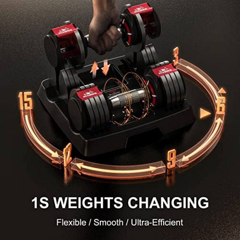 FLYBIRD 조절 가능한 덤벨, 홈 체육관 운동 및 피트니스용 15LB 2개 세트, 미끄럼 방지 금속 손잡이가 있는 빠른 변화 무게, 전신 운동을 위한 멀티웨이트 옵션 남성/여성에 적합