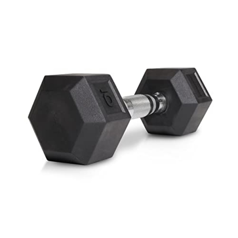 Tru Grit 피트니스 고무 육각형 덤벨 - 인체공학적 크롬 도금 핸들, 견고한 주철 코어, 육각형 모양 및 내구성이 뛰어난 육각형 고무 헤드가 특징입니다.