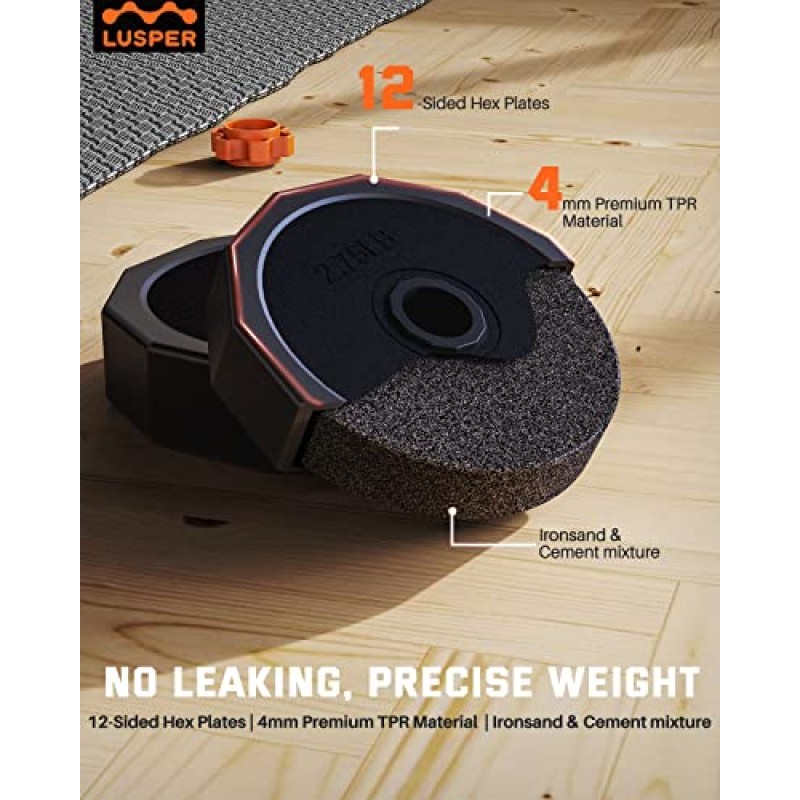 Lusper 조정 가능한 무게 덤벨 세트, 44LB/55LB/66LB 프리 웨이트, 4가지 모드, 바벨로 사용, 스타 칼라가 있는 Kettlebell, 홈 체육관용 웨이트 세트, 남성과 여성을 위한 피트니스 운동 장비