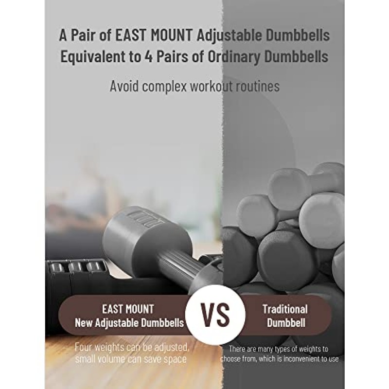 EAST MOUNT 조절 가능한 덤벨 2개 세트, 여성용 핸드 웨이트 세트, 4가지 무게 조절 2lb 3lb 4lb 5lb, 여성이 집에서 운동하기에 적합합니다.…