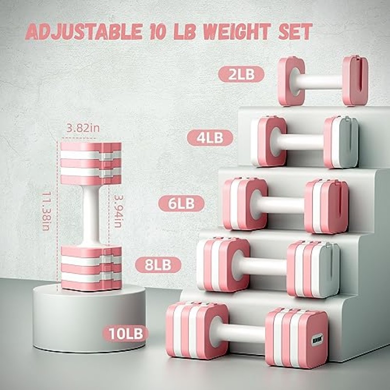 RUNWE 빠른 조절 가능한 웨이트 세트 - 조절 가능한 덤벨 옵션 6 또는 10 LB 덤벨 2개 세트, 2 in 1 덤벨 및 푸시업 스탠드, 여성 및 남성용 핸드 웨이트 세트 홈 체육관용 운동 피트니스