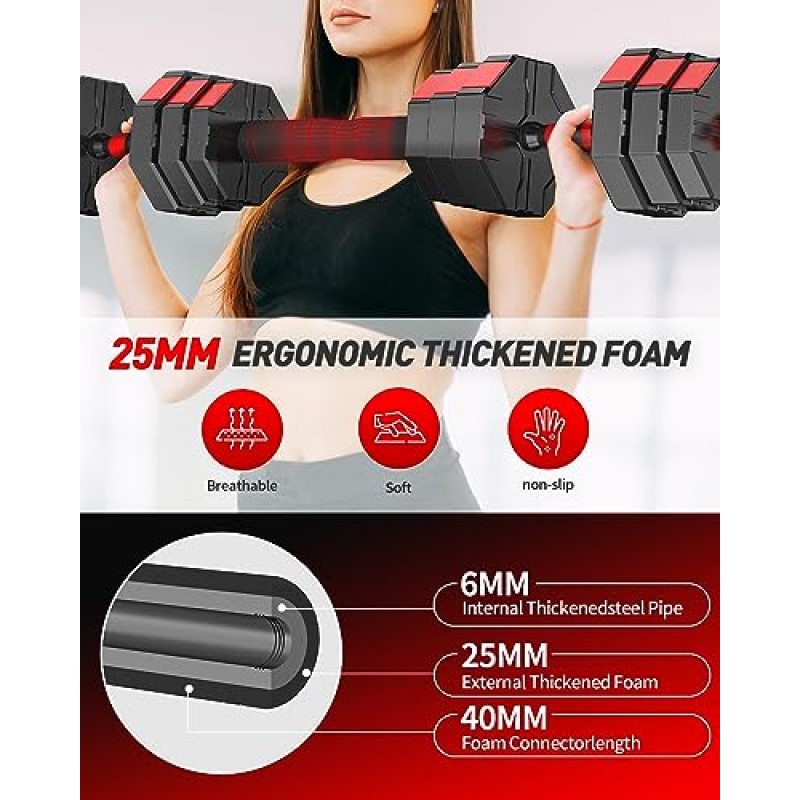 Loupusuo 조정 가능한 덤벨 세트 55LBS/70LBS 커넥터가 있는 프리 웨이트 세트, 바벨, 케틀벨, 푸시 업 스탠드, 피트니스 운동으로 사용되는 4 in1 덤벨 세트 남성/여성을 위한 홈 체육관 운동