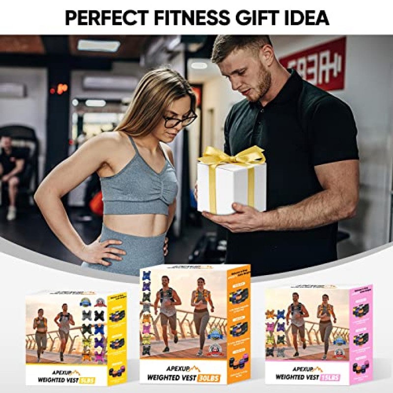 APEXUP 가중 조끼 남성용 5lbs/10lbs/15lbs/20lbs/25lbs/30lbs 무게, 반사 스트라이프, 여성용 가중 조끼 근력 훈련 달리기용 운동 장비