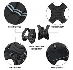 APEXUP 가중 조끼 남성용 5lbs/10lbs/15lbs/20lbs/25lbs/30lbs 무게, 반사 스트라이프, 여성용 가중 조끼 근력 훈련 달리기용 운동 장비