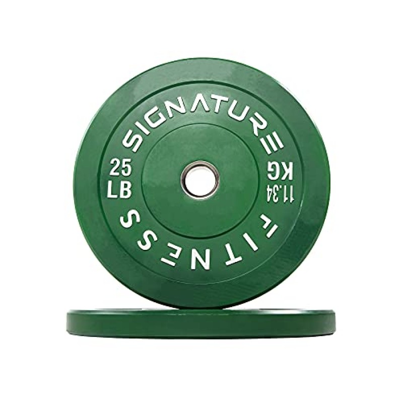 시그니처 피트니스 2인치 올림픽 범퍼 플레이트 웨이트 플레이트(스틸 허브 포함), 25LB 싱글, 컬러