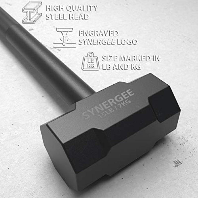 Synergee 15lb 피트니스 해머 – 역동적이고 기능적인 피트니스를 위한 강철 슬램 해머 – 파워 & 강도 – 피트니스 큰 망치