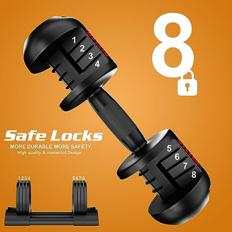 ALTLER 조정 가능한 덤벨 52LB 쌍 조정 가능한 덤벨 세트(운동 강도 훈련을 위한 트레이 포함) 가정 운동을 위한 미끄럼 방지 손잡이와 웨이트 플레이트가 있는 피트니스 조절 가능한 무게