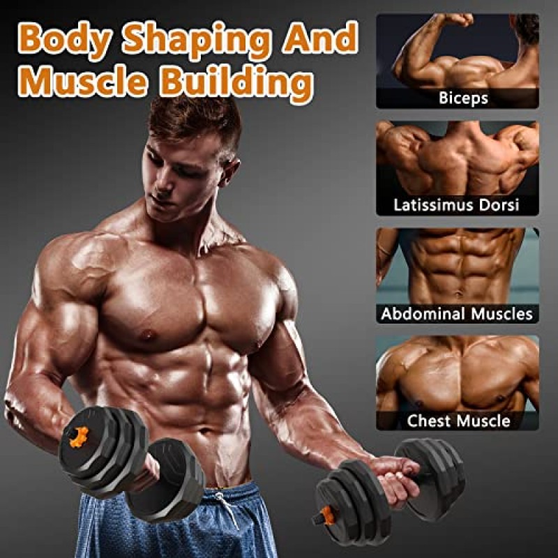 4 in 1 조정 가능한 덤벨 세트, 미끄럼 방지 핸들이 있는 55LB 프리 웨이트 덤벨, 육각형 커넥터가 있는 멀티웨이트 덤벨/바벨/케틀벨/푸시업, 남성/여성을 위한 홈 체육관 운동