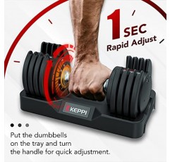 Keppi 조정 가능한 아령 세트, 운동 및 피트니스를 위한 미끄럼 방지 금속 손잡이가 있는 25lb 아령 전신 운동 피트니스를 위한 빠른 무게 조절