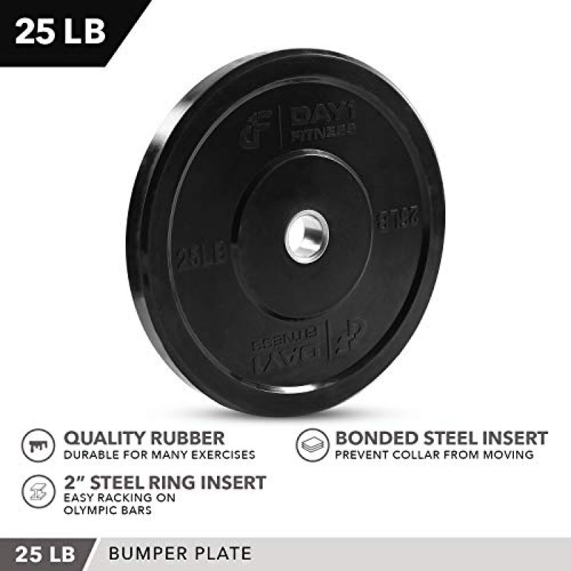 1일차 피트니스 올림픽 범퍼 플레이트 2인치 – 싱글 또는 페어, 5가지 중량 옵션 10lbs ~ 45lbs - 바벨, 바용 가중 플레이트 - 충격 흡수, 리프팅을 위한 최소 바운스, 근력 훈련