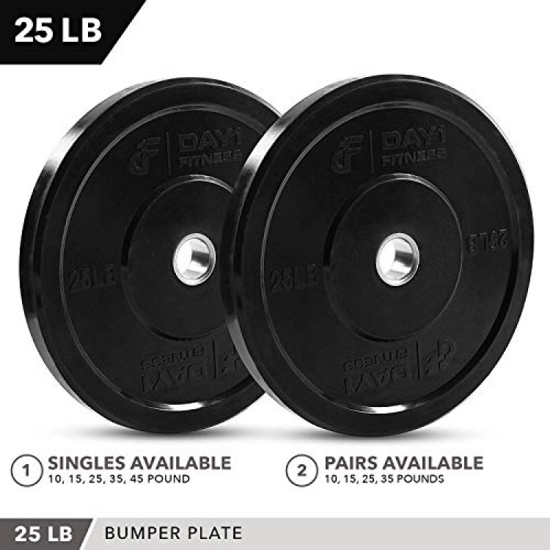1일차 피트니스 올림픽 범퍼 플레이트 2인치 – 싱글 또는 페어, 5가지 중량 옵션 10lbs ~ 45lbs - 바벨, 바용 가중 플레이트 - 충격 흡수, 리프팅을 위한 최소 바운스, 근력 훈련