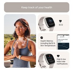 스트레스 및 수면 관리 도구, ECG 앱, SpO2, 24시간 심박수 및 GPS, 루나 화이트/플래티넘, 프리 사이즈(S 및 L 밴드 포함)를 갖춘 Fitbit Sense 2 고급 건강 및 피트니스 스마트워치