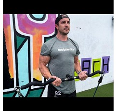 Bodylastics 저항 밴드 바, 미끄럼 방지 고무 그립이 있는 컬 바, 홈 운동을 위한 초강력 강철 운동 바, 여성 및 남성을 위한 운동 장비, 연결 지점 3개, 최대 300lbs 견딤