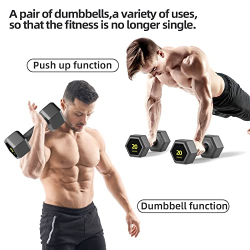 Hex Dumbbells PVC Encase 코팅 근력 훈련, 홈 체육관 피트니스 및 전신 운동을위한 프리 웨이트 덤벨 세트