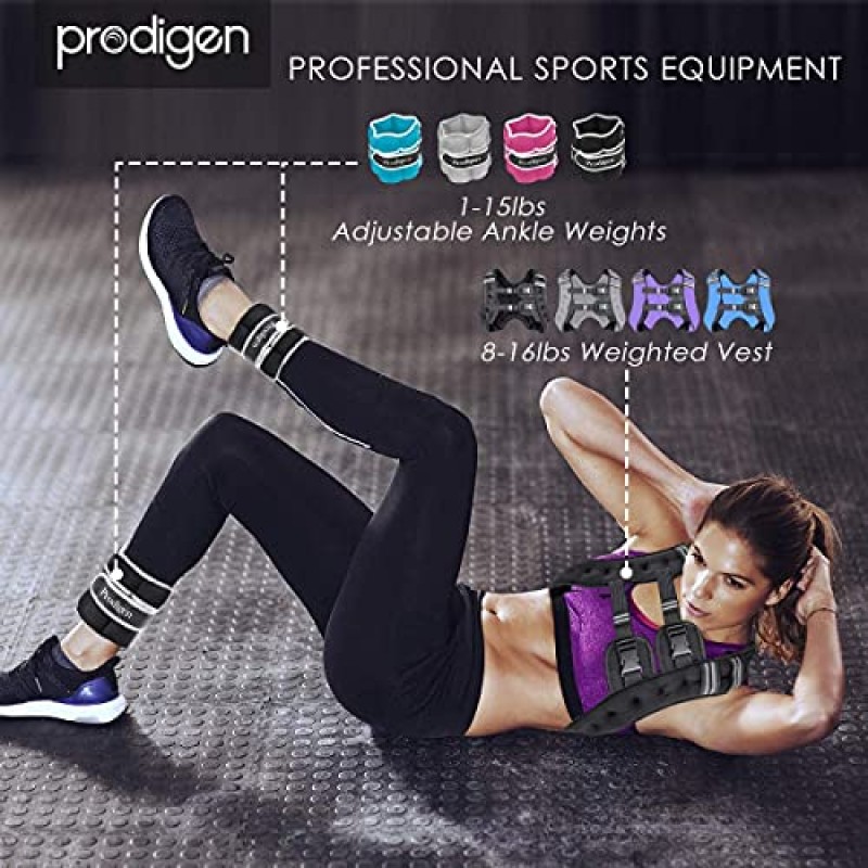 남성 여성 어린이를 위한 Prodigen 러닝 웨이트 조끼 8 12 16 20 25 30 Lbs 무게 포함, 훈련 운동, 조깅, 심장 강화, 걷기, 엘리트 가중 조끼 운동 장비용 체중 조끼