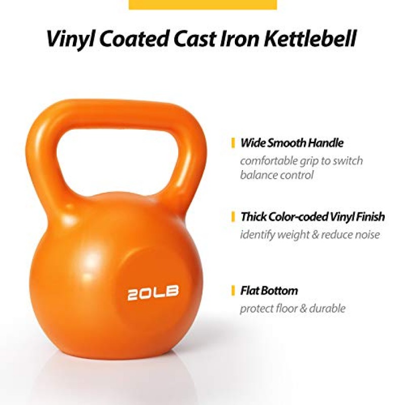 Kettlebell 세트, TopMade 5lb-40lb 비닐 코팅 주철 조정 가능한 Kettlebell 무게 세트 운동 피트니스 주전자 공 덤벨 그립 무게 Kettlebells 남성용 여성용 홈 체육관 운동 근력 훈련