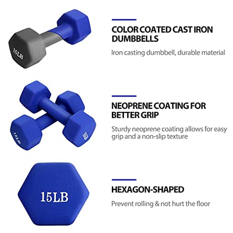 덤벨 세트, TopMade 2lb 3lb 5lb 8lb 10lb 15lb 20lb 네오프렌 철 아령 핸드 웨이트 세트 바벨 운동 피트니스 육각 덤벨 프리 웨이트 덤벨 여성 남성 홈 체육관 운동 근력 훈련