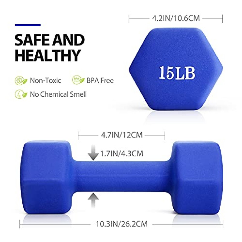 덤벨 세트, TopMade 2lb 3lb 5lb 8lb 10lb 15lb 20lb 네오프렌 철 아령 핸드 웨이트 세트 바벨 운동 피트니스 육각 덤벨 프리 웨이트 덤벨 여성 남성 홈 체육관 운동 근력 훈련