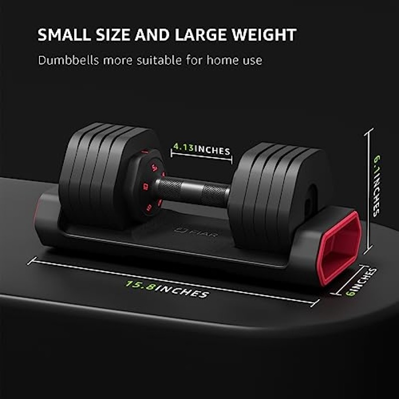Fiar 조정 가능한 아령-5-25lb 빠른 조정 무게 미끄럼 방지 금속 손잡이가 있는 덤벨, 5 in 1 프리 웨이트 홈 체육관용 덤벨 전신 운동 피트니스 장비(싱글)
