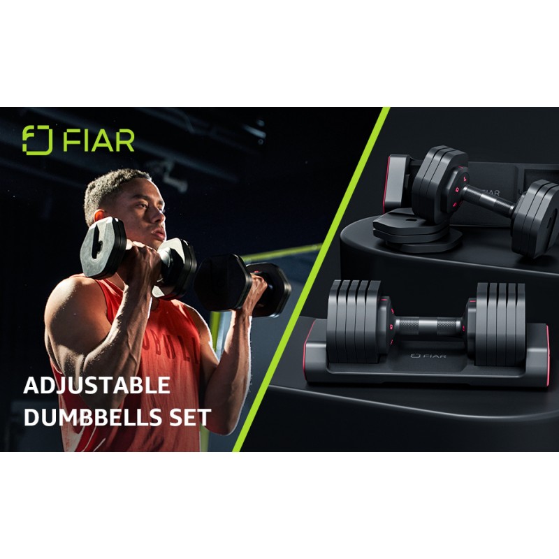 Fiar 조정 가능한 아령-5-25lb 빠른 조정 무게 미끄럼 방지 금속 손잡이가 있는 덤벨, 5 in 1 프리 웨이트 홈 체육관용 덤벨 전신 운동 피트니스 장비(싱글)