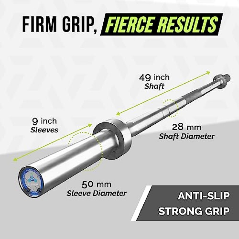 Rage Fitness 올림픽 훈련 바벨(6FT)(15파운드 무게)(300LBS 용량), 홈 체육관 피트니스 장비, 근력 운동 운동 바, 스쿼트용 웨이트 바, 데드리프트, 역도, 벤치 프레스