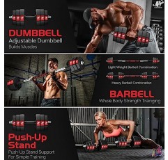 LEADNOVO 조정 가능한 무게 아령 세트, 44Lbs 66Lbs 88Lbs 3 in 1 조정 가능한 무게 아령 바벨 세트, 홈 피트니스 무게 세트 체육관 운동 남성 여성용 커넥팅로드 운동 훈련