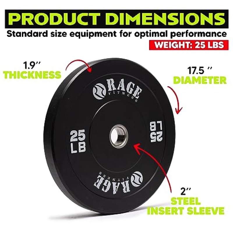 Rage Fitness 25lb 올림픽 범퍼 플레이트, 2