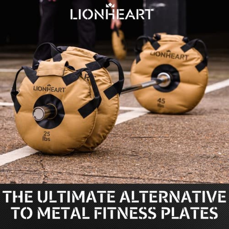 Lionheart Sand Weights 러크 플레이트 2개 세트, 온/오프 바벨 역도 장비, 샌드백 운동 가방 여행용 범퍼 플레이트, 홈 체육관 훈련 및 운동, 10-45lb 플레이트 채워지지 않은 상태로 판매