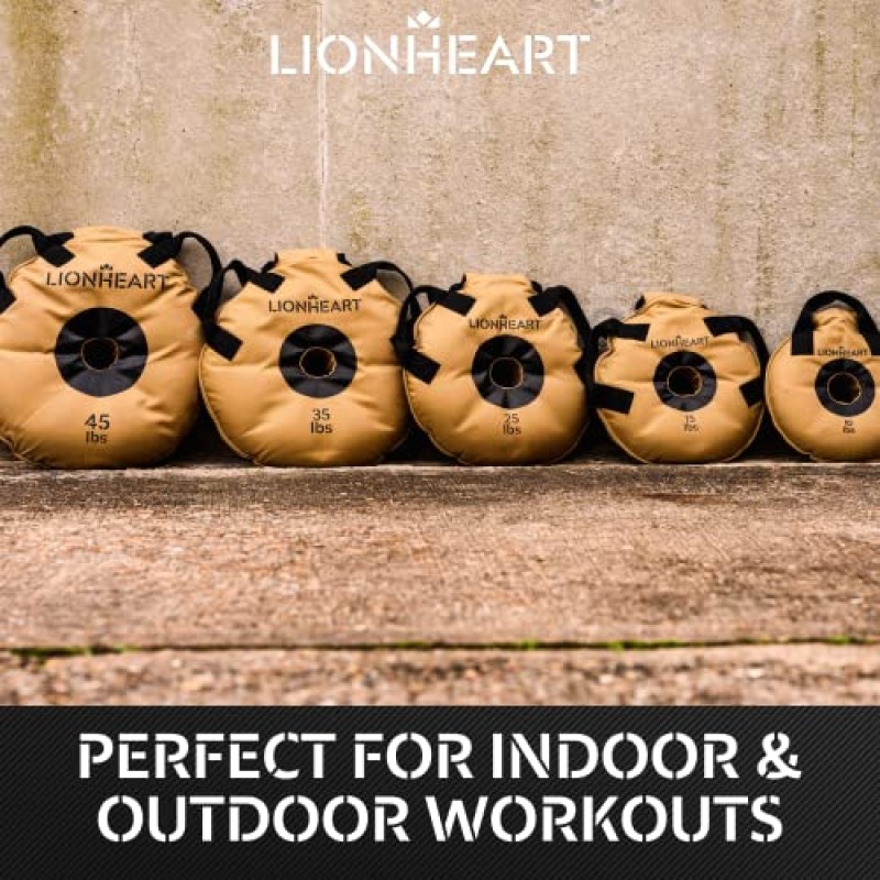Lionheart Sand Weights 러크 플레이트 2개 세트, 온/오프 바벨 역도 장비, 샌드백 운동 가방 여행용 범퍼 플레이트, 홈 체육관 훈련 및 운동, 10-45lb 플레이트 채워지지 않은 상태로 판매