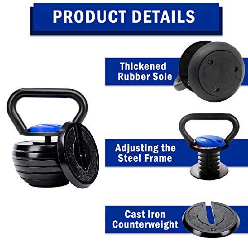 10-40LBS 조정 가능한 Kettlebell 무게 세트 남성 여성 홈 피트니스 체육관 장비, 운동, 역도, 컨디셔닝, 근력 및 코어 훈련을 위한 주철 주전자 벨 세트