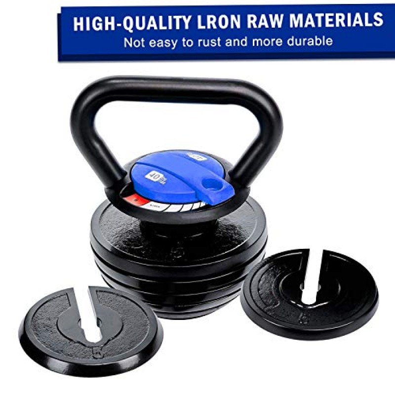 10-40LBS 조정 가능한 Kettlebell 무게 세트 남성 여성 홈 피트니스 체육관 장비, 운동, 역도, 컨디셔닝, 근력 및 코어 훈련을 위한 주철 주전자 벨 세트