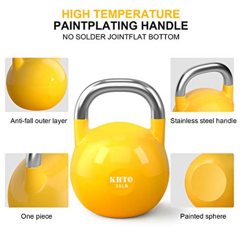 KHTO 케틀 벨 – 경쟁용 케틀벨 50 LB – 피트니스, 역도, 코어 트레이닝을 위한 전문가 등급 케틀벨 – 내구성이 뛰어나고 강력한 디자인 – 10-50 LB 색상으로 구분된 컬렉션