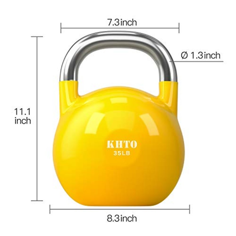 KHTO 케틀 벨 – 경쟁용 케틀벨 50 LB – 피트니스, 역도, 코어 트레이닝을 위한 전문가 등급 케틀벨 – 내구성이 뛰어나고 강력한 디자인 – 10-50 LB 색상으로 구분된 컬렉션