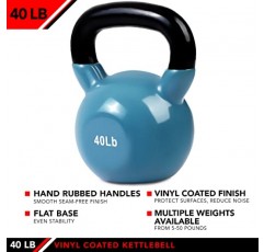 JFIT 케틀벨 웨이트 비닐 코팅 다리미 - 12가지 크기 옵션, 5lbs-50lbs - 바닥 및 장비 보호, 소음 감소, 탄도, 코어, 웨이트 트레이닝용 코팅