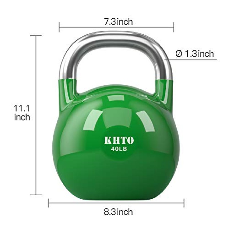 KHTO 케틀 벨 – 경쟁용 케틀벨 50 LB – 피트니스, 역도, 코어 트레이닝을 위한 전문가 등급 케틀벨 – 내구성이 뛰어나고 강력한 디자인 – 10-50 LB 색상으로 구분된 컬렉션