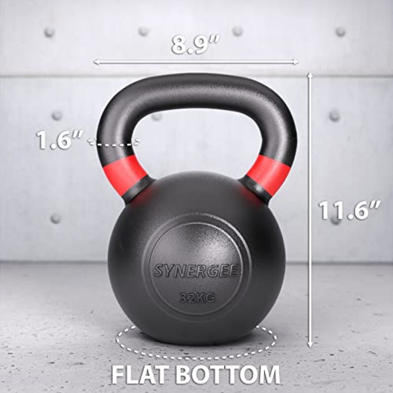 Synergee Cast Iron Kettlebells 근력 훈련, 컨디셔닝 및 기능성 피트니스를 위한 블랙 매트 케틀벨 웨이트