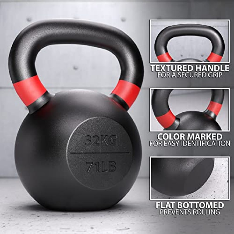 Synergee Cast Iron Kettlebells 근력 훈련, 컨디셔닝 및 기능성 피트니스를 위한 블랙 매트 케틀벨 웨이트