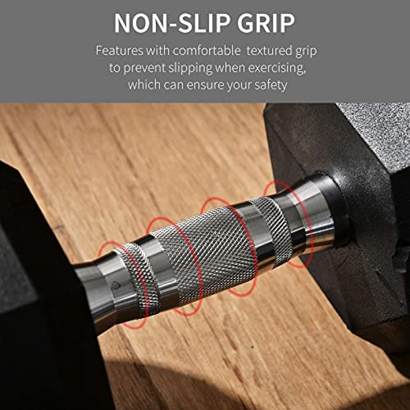 Soozier Hex Dumbbells 2개 세트, 고무 무게 운동 피트니스 덤벨, 미끄럼 방지 핸들, 안티롤, 여성용 또는 남성용 홈 체육관 운동, 2 x 45lbs