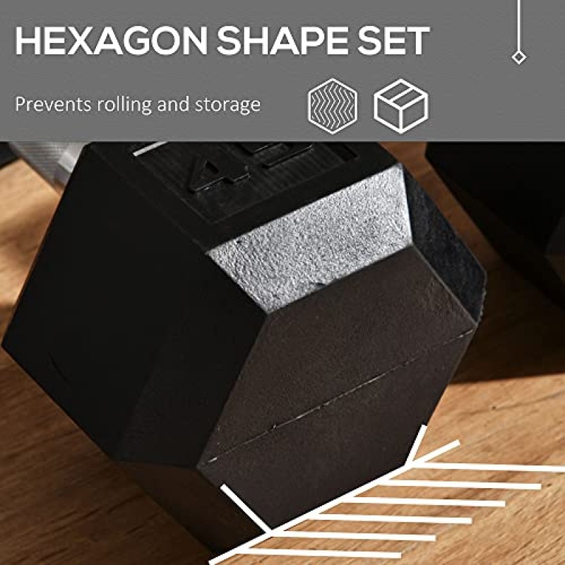 Soozier Hex Dumbbells 2개 세트, 고무 무게 운동 피트니스 덤벨, 미끄럼 방지 핸들, 안티롤, 여성용 또는 남성용 홈 체육관 운동, 2 x 45lbs
