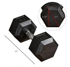 Soozier Hex Dumbbells 2개 세트, 고무 무게 운동 피트니스 덤벨, 미끄럼 방지 핸들, 안티롤, 여성용 또는 남성용 홈 체육관 운동, 2 x 45lbs