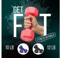 Fitness Republic 네오프렌 운동 덤벨 - 미끄럼 방지, 롤 방지 운동 및 피트니스 덤벨 콤보 - 남성 및 여성을 위한 육각 모양의 핸드 웨이트 - 가정 및 체육관 훈련에 이상적