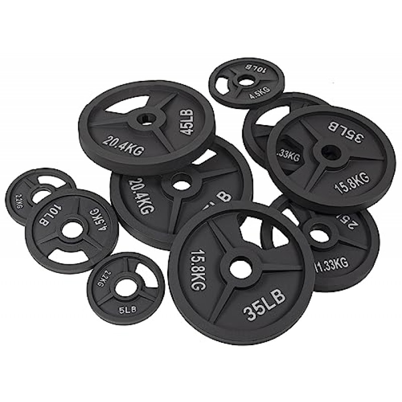시그니처 피트니스 주철 올림픽 2인치 플레이트 근력 운동용 웨이트 플레이트, 245LB 또는 280LB 세트, 다중 패키지